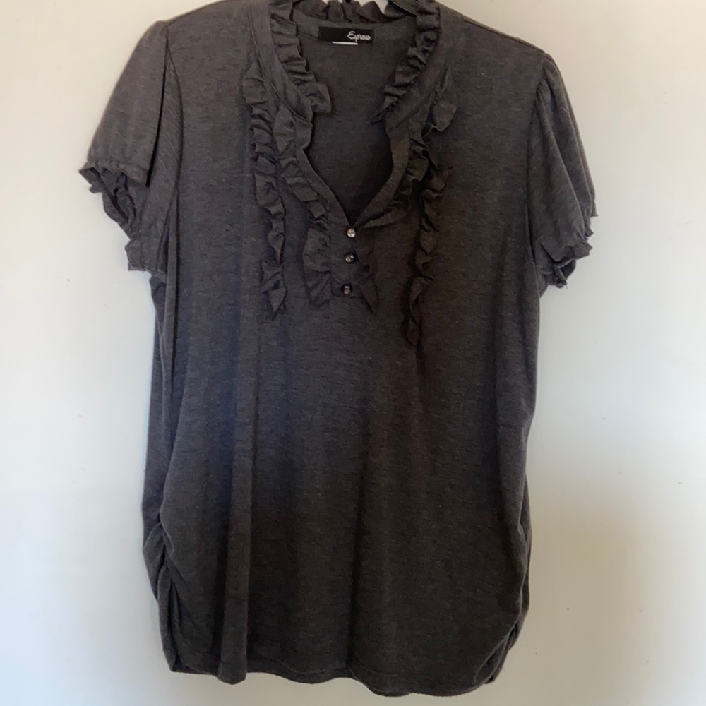 Espresso dark gray cap sleeve ruched sides size L
